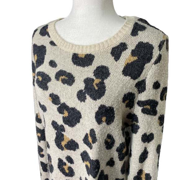 LOFT Womens Size Medium Leopard Print Sweater Wool Blend Pullover Brown Tan - Picture 2 of 4